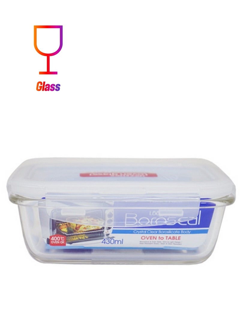 LOCK & LOCK BOROSEAL GLASS RECTANGULAR FOOD CONTAINER 430 ML - Image 1