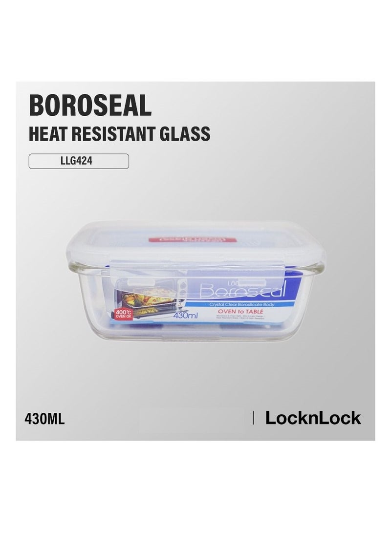 LOCK & LOCK BOROSEAL GLASS RECTANGULAR FOOD CONTAINER 430 ML - Image 2