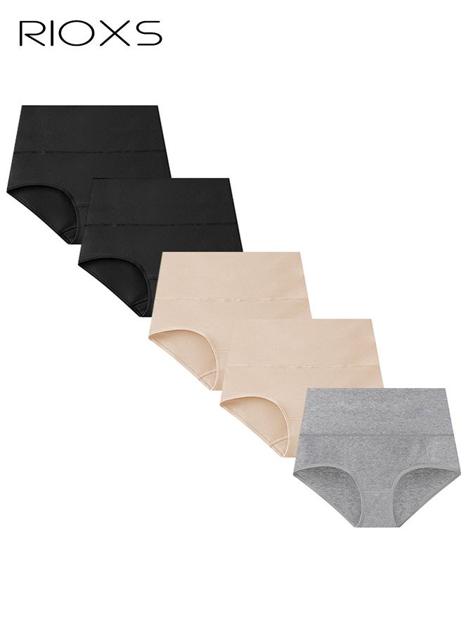 RIOXS 5 Pack Women's High Waisted Underwear, Breathable Stretch Seamless Briefs for Ladies, Soft Full Coverage Tummy Control Panties Briefs (Regular and Plus Size) - Image 1