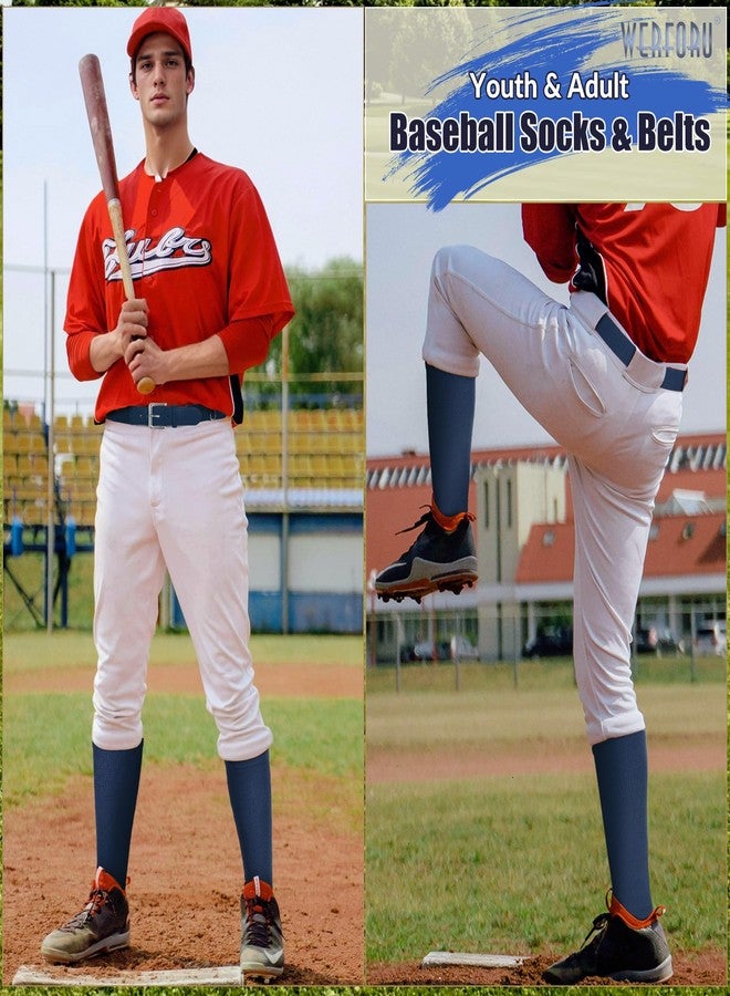 WERFORU Baseball Sock and Belt Combo Set Boys Baseball Belt and Sock Elastic Softball Sock and Belt for Adults and Youth（A-Navy Blue-silver，Medium） - Image 2