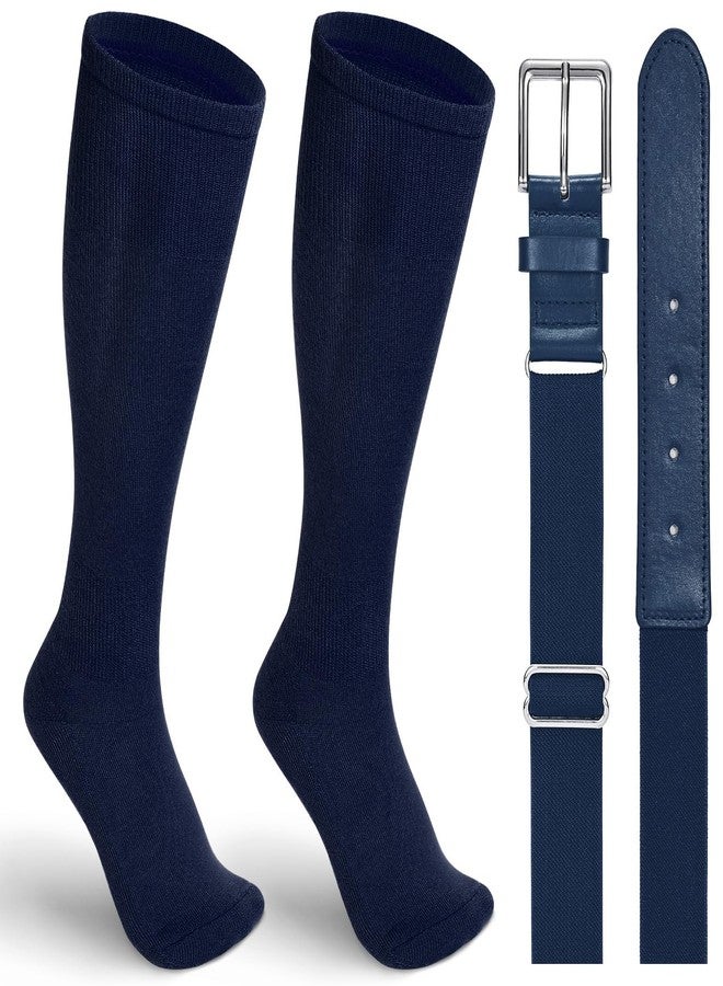 WERFORU Baseball Sock and Belt Combo Set Boys Baseball Belt and Sock Elastic Softball Sock and Belt for Adults and Youth（A-Navy Blue-silver，Medium） - Image 1