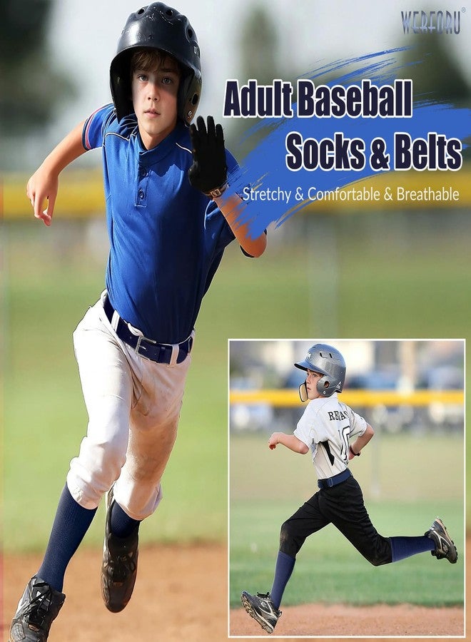WERFORU Baseball Sock and Belt Combo Set Boys Baseball Belt and Sock Elastic Softball Sock and Belt for Adults and Youth（A-Navy Blue-silver，Medium） - Image 4