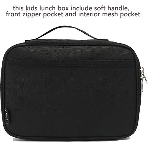 FlowFly Kids Lunch box Insulated Soft Bag Mini Cooler Back to School Thermal Meal Tote Kit for Girls, Boys, Black - Image 2