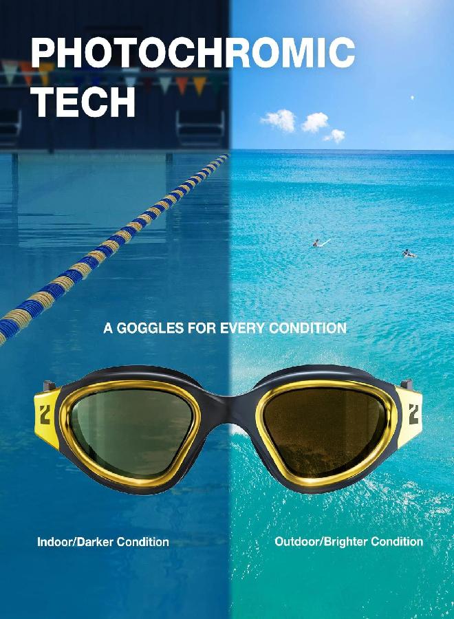 ZIONOR ZIONOR Swim Goggles, G1 ULTRA Photochromic Polarized Swimming Goggles for Men Women Adult, UV Protection Leakproof Easy Adjustable Strap for Indoor Outdoor Swimming (Polarized + Gold)  - Image 3
