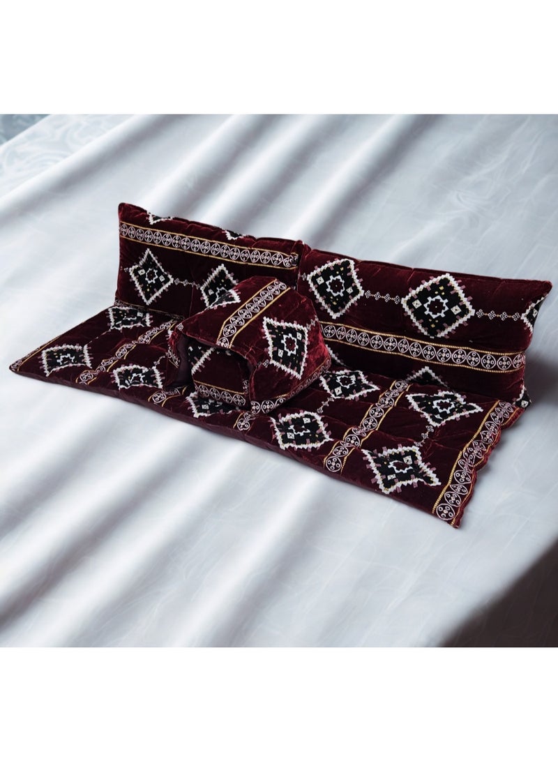 سمارت هوم جلسة أرضية تراثية عربية لشخصين 5 قطع بمقاس (طول 60 سم × عرض 190 سم × ارتفاع 60 سم) – مفروشات مجالس عربية مريحة مع مسند وظهر  – جلسة أرضية للمنزل، الضيوف، المخيمات والرحلات  - قماش تركي ممتاز - Image 5