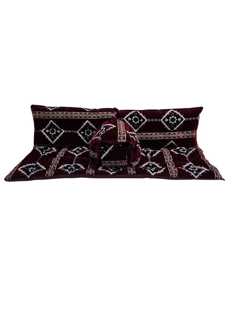 سمارت هوم جلسة أرضية تراثية عربية لشخصين 5 قطع بمقاس (طول 60 سم × عرض 190 سم × ارتفاع 60 سم) – مفروشات مجالس عربية مريحة مع مسند وظهر  – جلسة أرضية للمنزل، الضيوف، المخيمات والرحلات  - قماش تركي ممتاز - Image 3