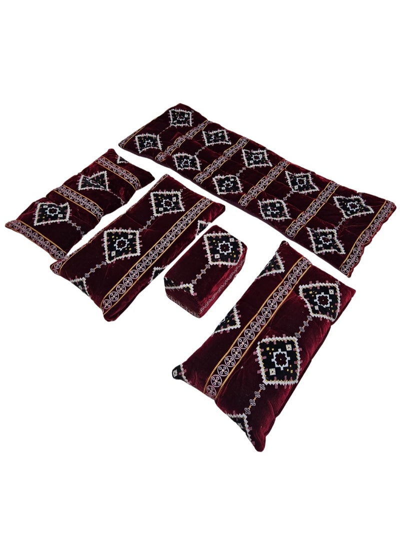 سمارت هوم جلسة أرضية تراثية عربية لشخصين 5 قطع بمقاس (طول 60 سم × عرض 190 سم × ارتفاع 60 سم) – مفروشات مجالس عربية مريحة مع مسند وظهر  – جلسة أرضية للمنزل، الضيوف، المخيمات والرحلات  - قماش تركي ممتاز - Image 4