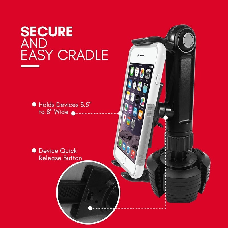 Macally Cup Holder Tablet Mount - Heavy Duty iPad Cup Holder Car Mount Stand or Tablet Holder for Car, Truck, and Vehicle - Fits Devices 3.5" - 8” Wide with Case - Adjustable iPad Holder for Car - Image 4