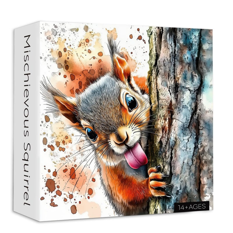 PICKFORU Mischievous Squirrel 1000 Piece Puzzle for Adults Funny Animal Jigsaw Puzzles Watercolor Art Cute Squirrel Puzzle as Home Decor - Image 3
