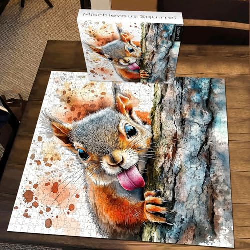 PICKFORU Mischievous Squirrel 1000 Piece Puzzle for Adults Funny Animal Jigsaw Puzzles Watercolor Art Cute Squirrel Puzzle as Home Decor - Image 5