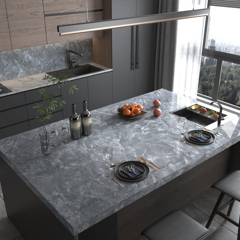 HOLOMEY Gray Marble Contact Paper for Countertops Waterproof Marble Peel and Stick Wallpaper Removable Self-Adhesive Granite Vinyl Wrap Roll for Kitchen Bathroom Sink Table Darwer Locker 16x118 inch - Image 3