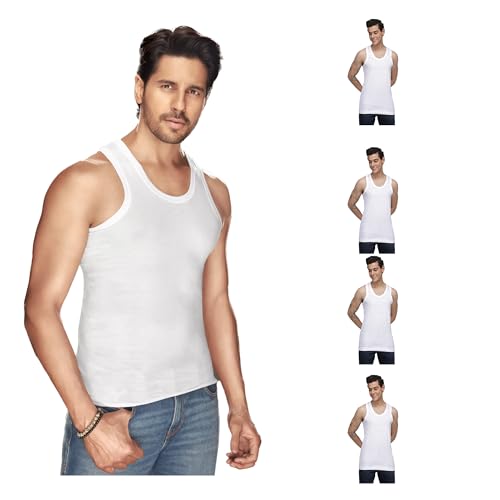 sporto Macho Men's Cotton Sleeveless Solid Vest Pack of 5 White - Image 1