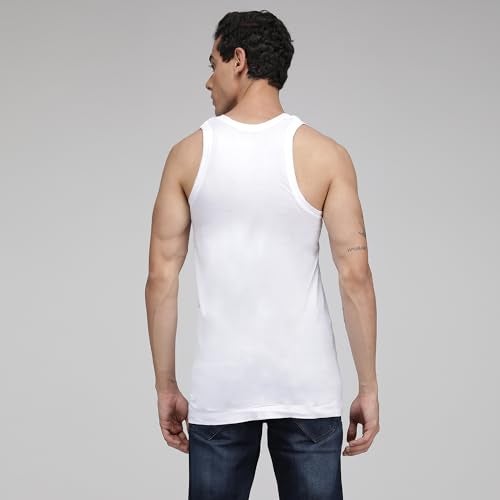 sporto Macho Men's Cotton Sleeveless Solid Vest Pack of 5 White - Image 2