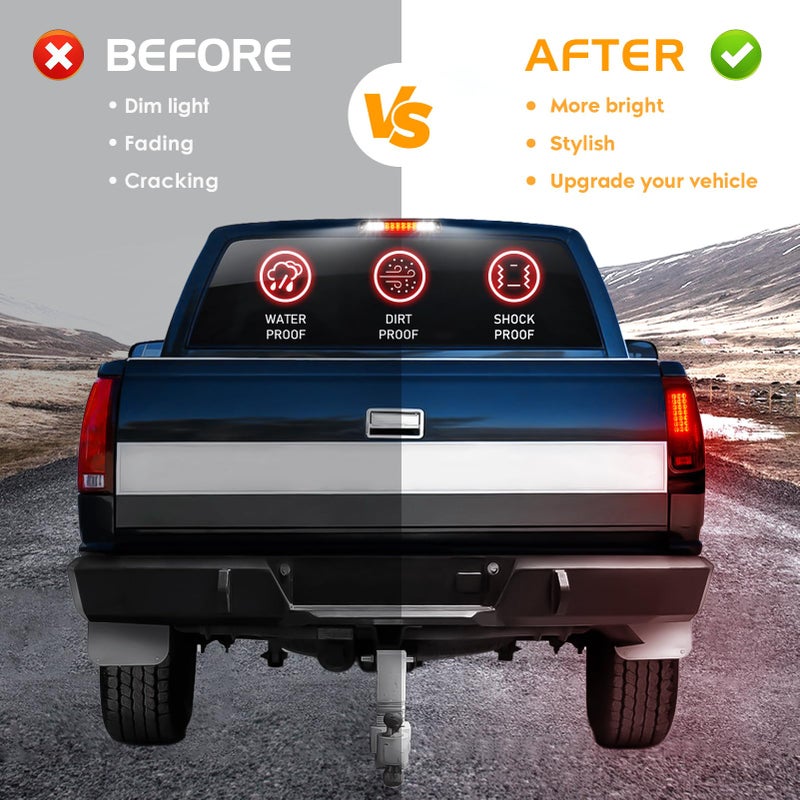Bomusou LED Tail Light + 3rd Brake Light Kit Fit for Dodge Ram 1500 1994-2001, for Ram 2500 3500 1994-2002, Taillights and High Mount Stop Light, 3 Pcs, Smoke Lens - Image 4