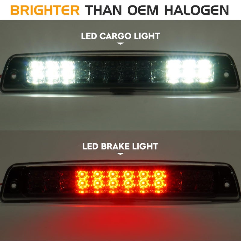 Bomusou LED Tail Light + 3rd Brake Light Kit Fit for Dodge Ram 1500 1994-2001, for Ram 2500 3500 1994-2002, Taillights and High Mount Stop Light, 3 Pcs, Smoke Lens - Image 3