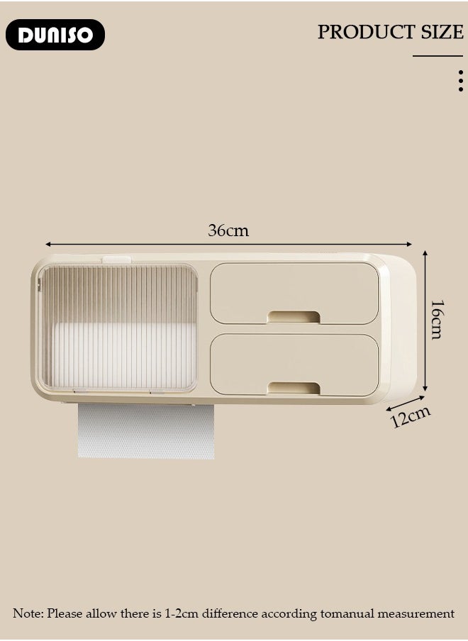 DUNISO - Wall Mounted Tissue Storage Box，Home Accessories Multifunction Toilet Paper Box Dispenser with Drawer No Drilling Waterproof Tissue Box Cover, Hanging Toilet Paper Tissue for Bathroom Kitchen Living Room - Image 1