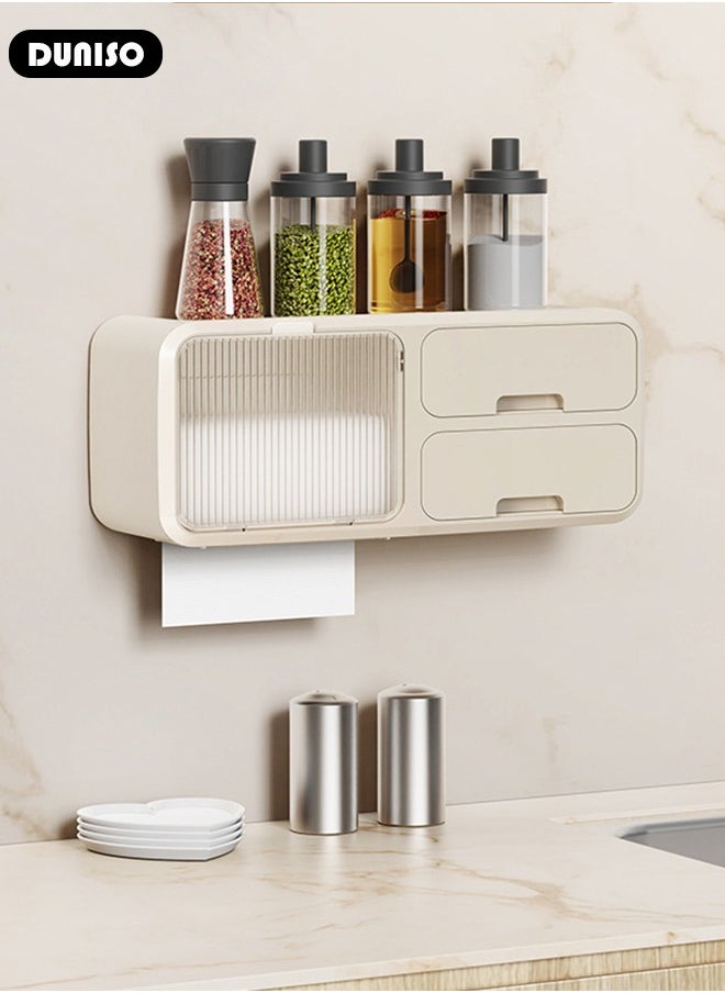 DUNISO - Wall Mounted Tissue Storage Box，Home Accessories Multifunction Toilet Paper Box Dispenser with Drawer No Drilling Waterproof Tissue Box Cover, Hanging Toilet Paper Tissue for Bathroom Kitchen Living Room - Image 1