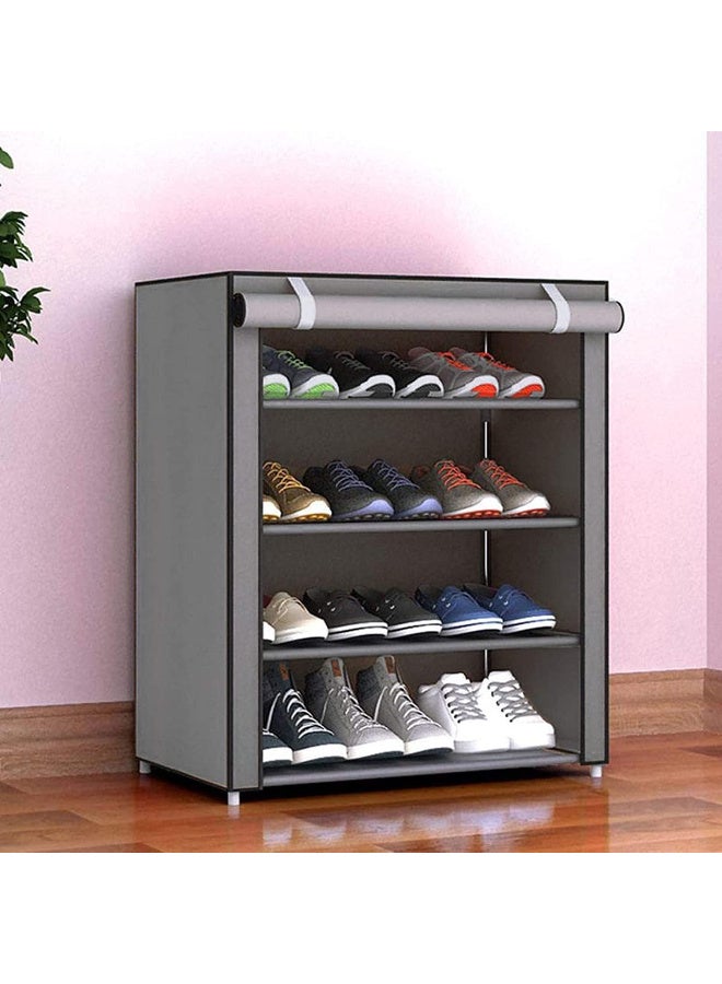 4-Tier Multi-Purpose Shoe Rack with Zippered Dust-Proof Cover, Versatile Storage Rack with Large Space Made of Non-Woven Fabric for Shoes, Toys, Clothes (4 Racks) Non-Woven Plastic