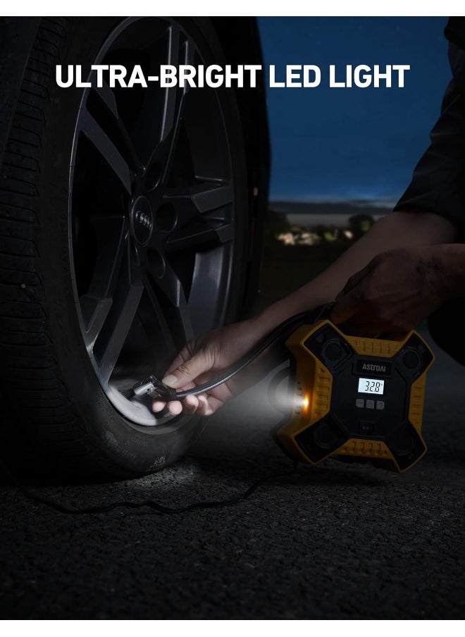AstroAI AstroAI Tyre Inflator Air Compressor Car Tyre Inflator 12V DC&160PSI Integrated Metal Structure Digital Car Tyre Pump with LED Light, Auto-off for Cars, Bicycles, Motorcycles, and Others Yellow  - Image 5