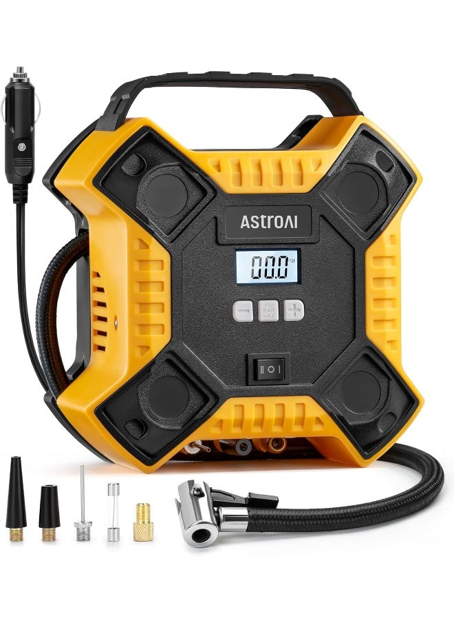 AstroAI AstroAI Tyre Inflator Air Compressor Car Tyre Inflator 12V DC&160PSI Integrated Metal Structure Digital Car Tyre Pump with LED Light, Auto-off for Cars, Bicycles, Motorcycles, and Others Yellow  - Image 1