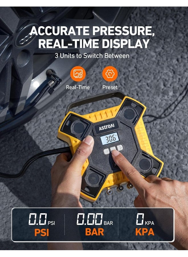 AstroAI AstroAI Tyre Inflator Air Compressor Car Tyre Inflator 12V DC&160PSI Integrated Metal Structure Digital Car Tyre Pump with LED Light, Auto-off for Cars, Bicycles, Motorcycles, and Others Yellow  - Image 2