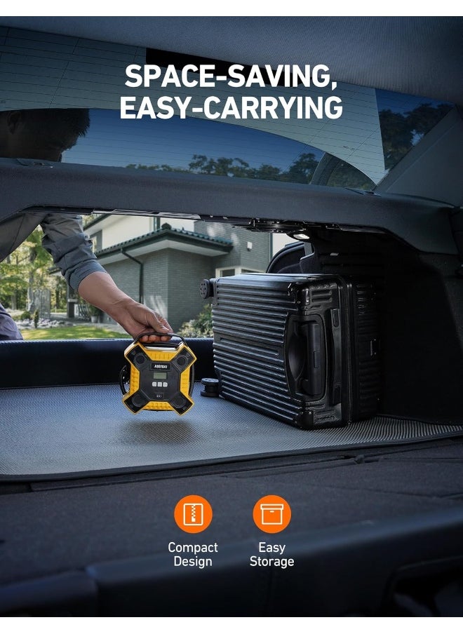 AstroAI AstroAI Tyre Inflator Air Compressor Car Tyre Inflator 12V DC&160PSI Integrated Metal Structure Digital Car Tyre Pump with LED Light, Auto-off for Cars, Bicycles, Motorcycles, and Others Yellow  - Image 4