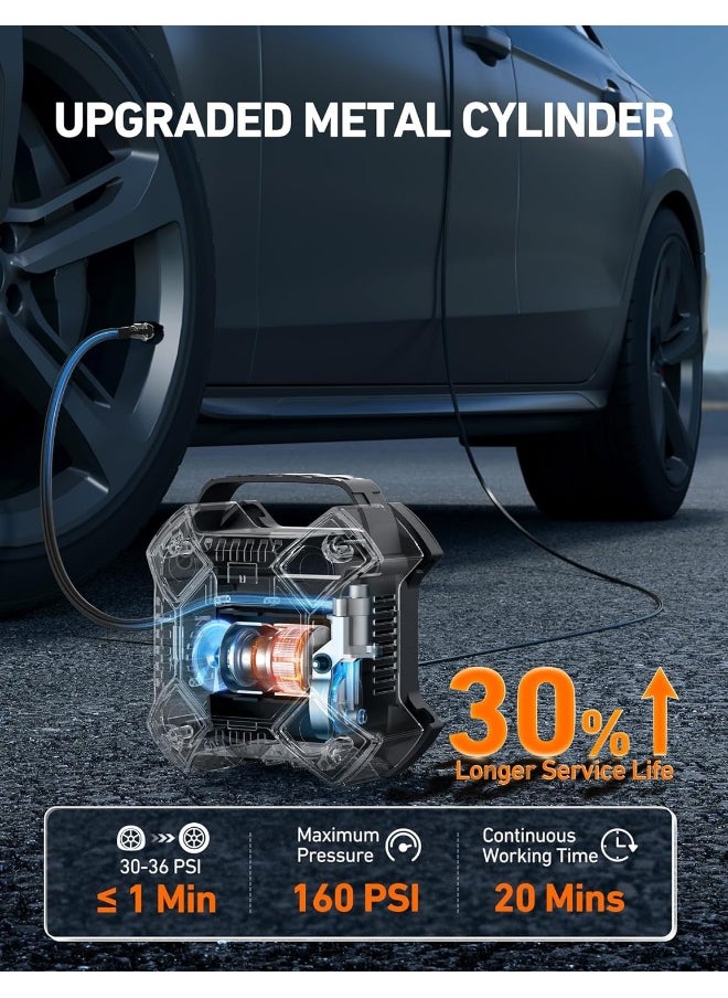 AstroAI AstroAI Tyre Inflator Air Compressor Car Tyre Inflator 12V DC&160PSI Integrated Metal Structure Digital Car Tyre Pump with LED Light, Auto-off for Cars, Bicycles, Motorcycles, and Others Yellow  - Image 3