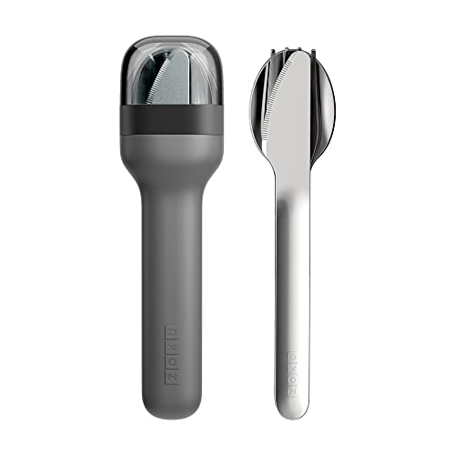 ZOKU Pocket Utensil Set, Charcoal - Stainless Steel Fork, Knife, and Spoon Nest in Hygienic Case - Portable Design for Travel, School, Work, Picnics, Camping and Outdoor Home Use - Image 1