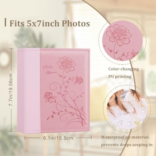 Artmag Photo Album 5x7 Clear Pages Pockets Leather Cover Slip Slide in Photo Album Book Holds 50 Vertical 5x7 Photos Picture Book for Wedding Family Pink - Image 3