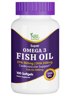 NBL Natural Super Omega 3 Fish Oil 1000mg 360 EPA 240 DHA Cardiovascular Support 100 Softgels  - Image 1