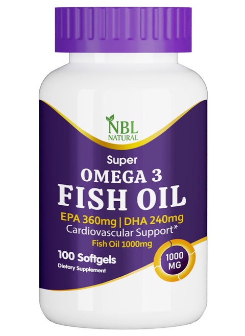 Super Omega 3 Fish Oil 1000mg 360 EPA 240 DHA Cardiovascular Support 100 Softgels