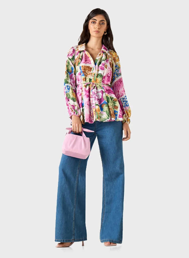 ايكونيك Floral Print Tie Up Shirt