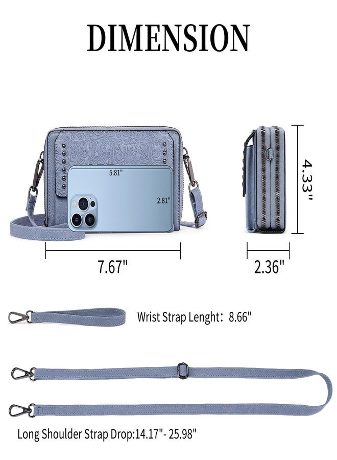 FALAN MULE Crossbody Bags for Women Small Leather Cell Phone Wallet Wristlet Purse with Zip Around 2 Strap, Baby Blue, 7.67" x 2.36" x 4.33" - Image 3