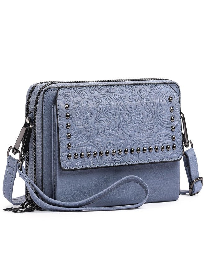 FALAN MULE Crossbody Bags for Women Small Leather Cell Phone Wallet Wristlet Purse with Zip Around 2 Strap, Baby Blue, 7.67" x 2.36" x 4.33" - Image 1