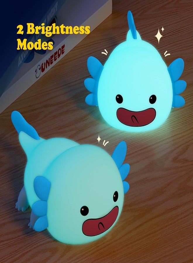 UNEEDE Blue Axolotl Night Light for Kids,Animal Silicone Nursery Night Lamp, Rechargeable Table Lamp Bedside Lamp,Cute Room Decor Night Light for Bedroom,Living Room,Dining,Desk Decorations,Gift - Image 2