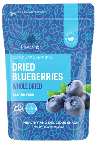 Herbaila Whole Dried Blueberries, No Sugar Added, Bulk, Dehydrated, Dried Unsweetened Blueberries, All Natural, Non-GMO, 1 Pound. - 16 oz. - Image 1