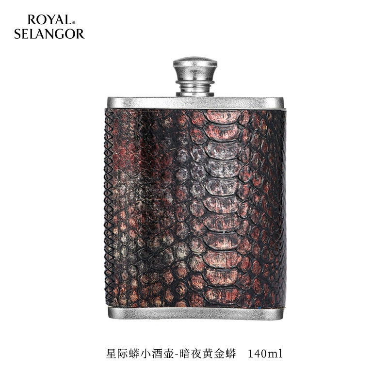 Royal Selangor Imported Handcrafted Small Wine Pot with Traditional Gold-Plating and Carved Cowhide Design - Portable Drinking  Set - Image 1