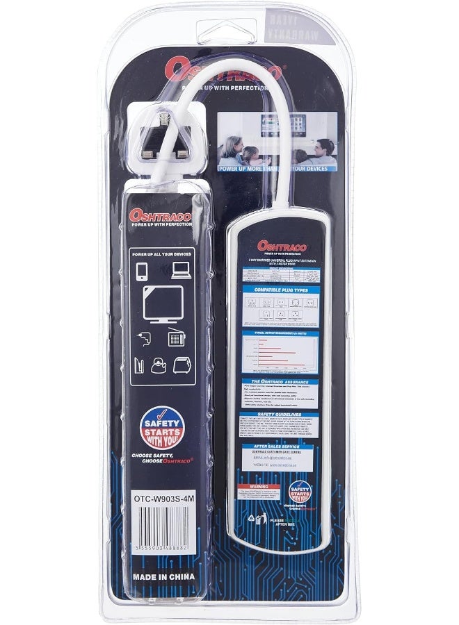 OSHTRACO مقبس تمديد عالمي 3-طرق من أوشتراكو مع سلك بطول 4 متر، متعدد الألوان - Image 2