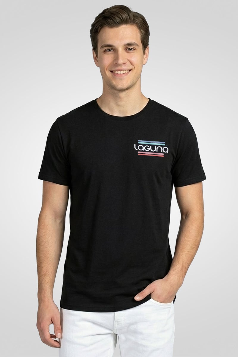 Laguna Men Crew Neck Graphic Print Short Sleeve T-Shirt, Black - Image 1