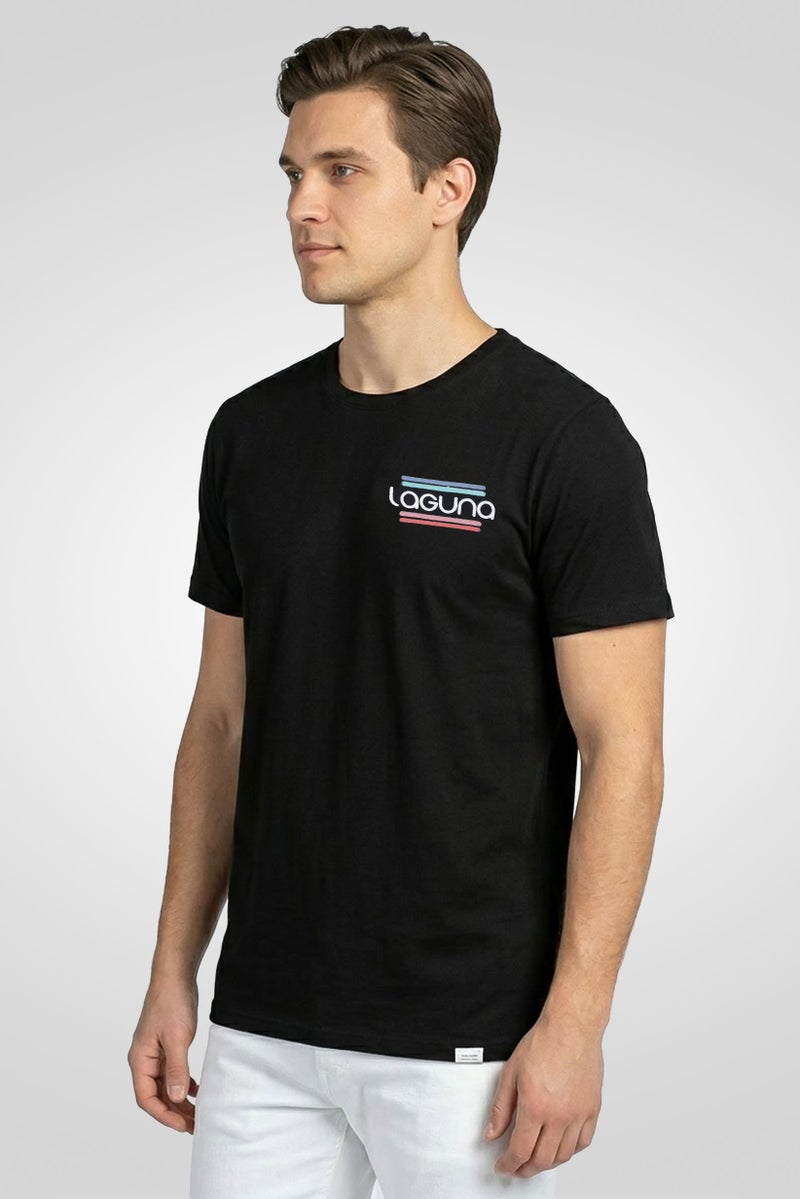 Laguna Men Crew Neck Graphic Print Short Sleeve T-Shirt, Black - Image 3