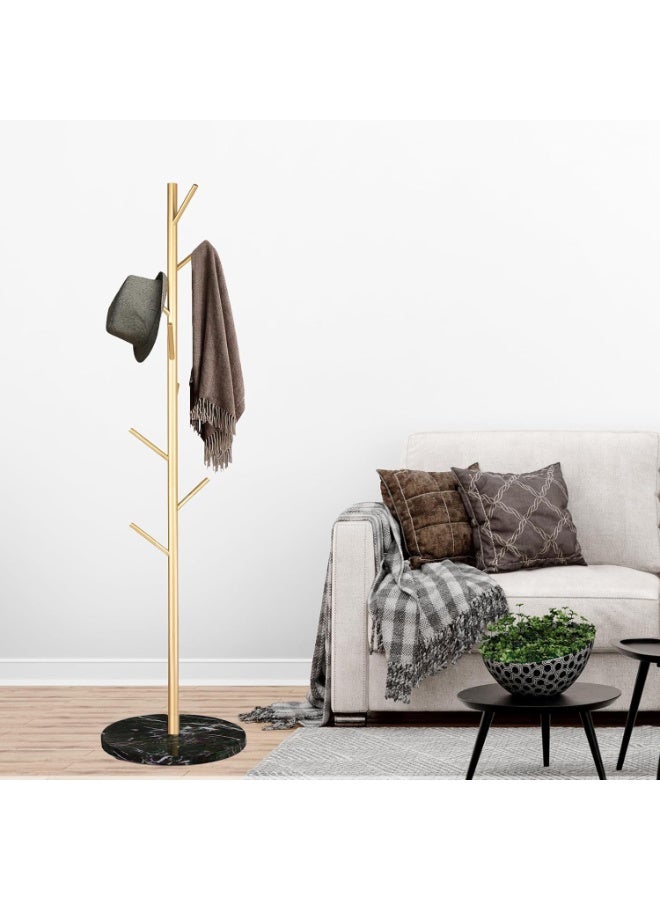 Metal Coat Rack with Natural Marble Base, Modern Coat Rack Freestanding, Sturdy Coat Tree Stand, Hall Tree for Jacket Hat Bag Entryway,Gold rod with black base - Image 3