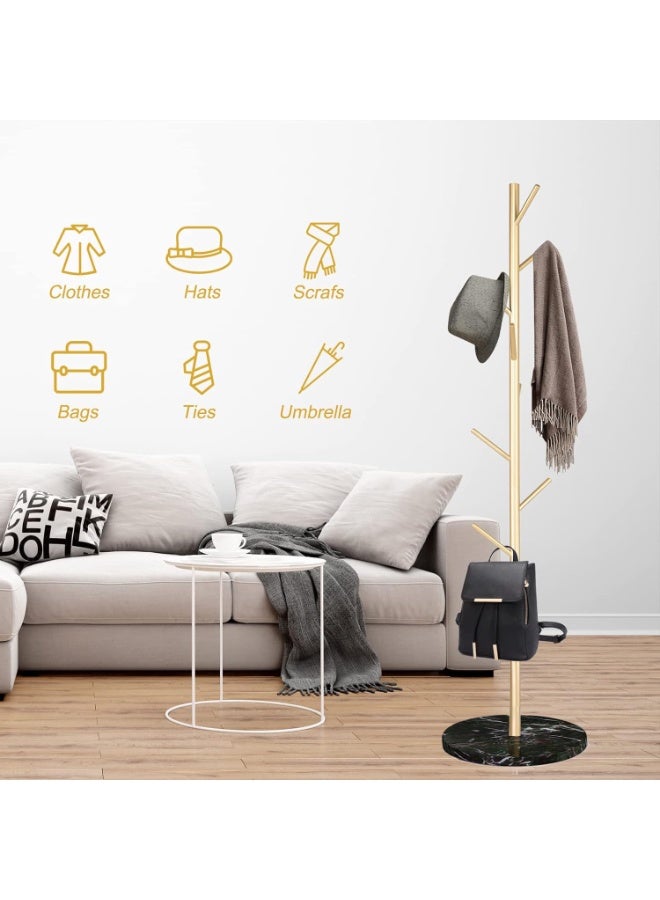 Metal Coat Rack with Natural Marble Base, Modern Coat Rack Freestanding, Sturdy Coat Tree Stand, Hall Tree for Jacket Hat Bag Entryway,Gold rod with black base - Image 4