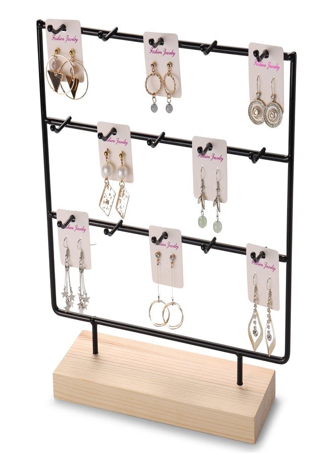 RUINENGDA Earring Display Stands for Selling 3 Tier 15 Hooks Jewelry Display Wooden Base Earring Holder Organizer Display Stand for Necklaces Rings Bracelets Keychains (Black) - Image 1