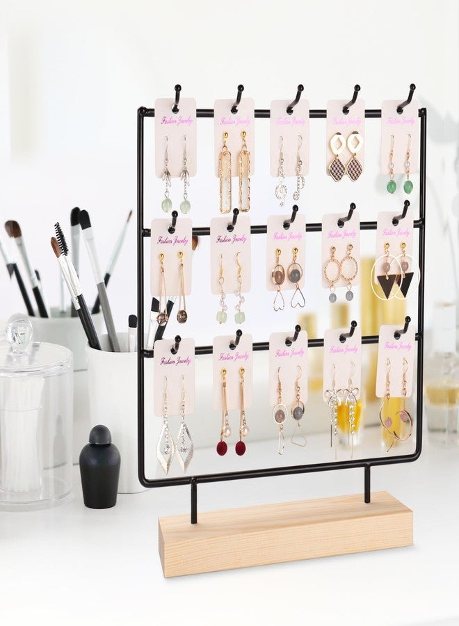 RUINENGDA Earring Display Stands for Selling 3 Tier 15 Hooks Jewelry Display Wooden Base Earring Holder Organizer Display Stand for Necklaces Rings Bracelets Keychains (Black) - Image 3