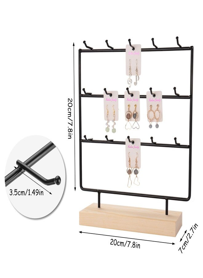 RUINENGDA Earring Display Stands for Selling 3 Tier 15 Hooks Jewelry Display Wooden Base Earring Holder Organizer Display Stand for Necklaces Rings Bracelets Keychains (Black) - Image 2