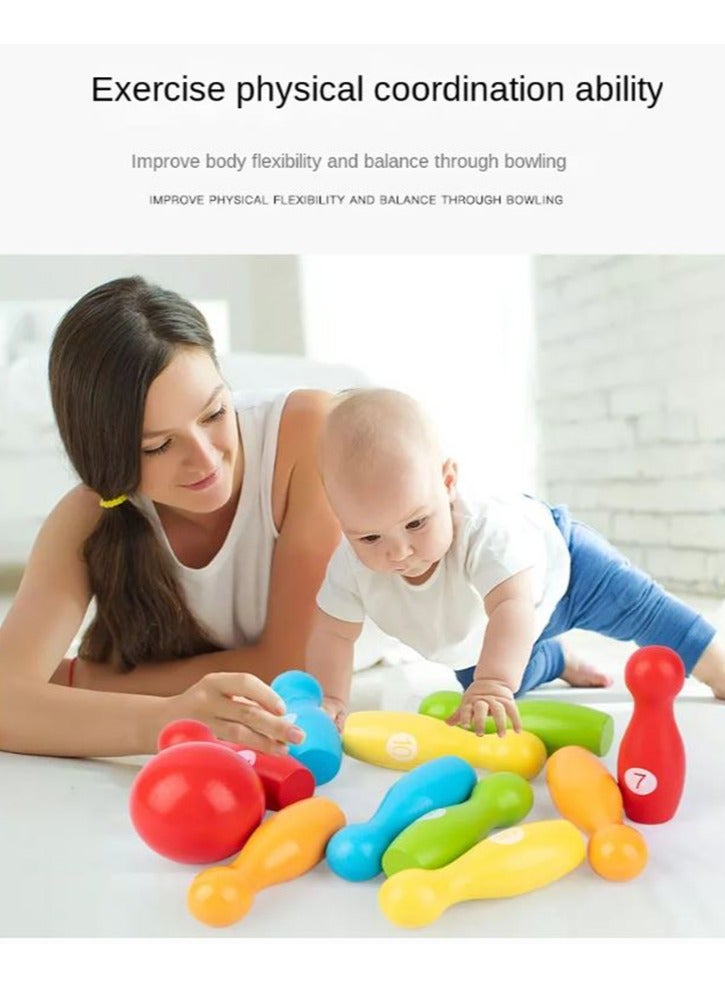 Bowling Game -Children’s Wooden Color Bowling Puzzle Toys Mini Bowling Children’s Parent-Child interactive Desktop Games - Image 2