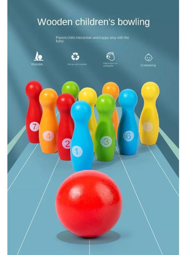Bowling Game -Children’s Wooden Color Bowling Puzzle Toys Mini Bowling Children’s Parent-Child interactive Desktop Games - Image 1