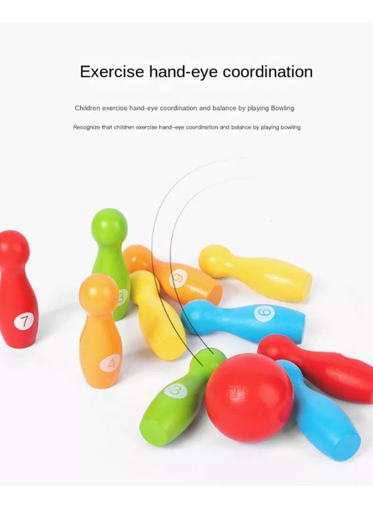 Bowling Game -Children’s Wooden Color Bowling Puzzle Toys Mini Bowling Children’s Parent-Child interactive Desktop Games - Image 4