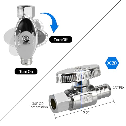 PXZBLG 20 Pack Stop Valves 14 Turn 38 OD Compression 12 PEX Chrome Plated Brass for Faucet Toilet Valves - Image 3