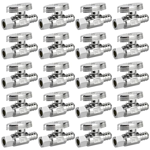 PXZBLG 20 Pack Stop Valves 14 Turn 38 OD Compression 12 PEX Chrome Plated Brass for Faucet Toilet Valves - Image 1
